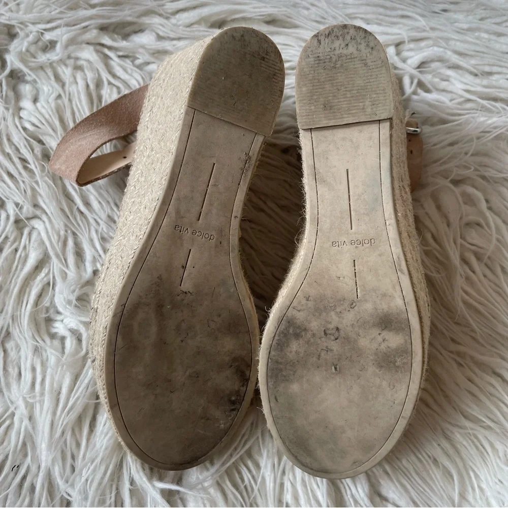 Dolce Vita Beige Shae Suede Espadrille Platform Wedge Heel Strappy Sandal EUC 9